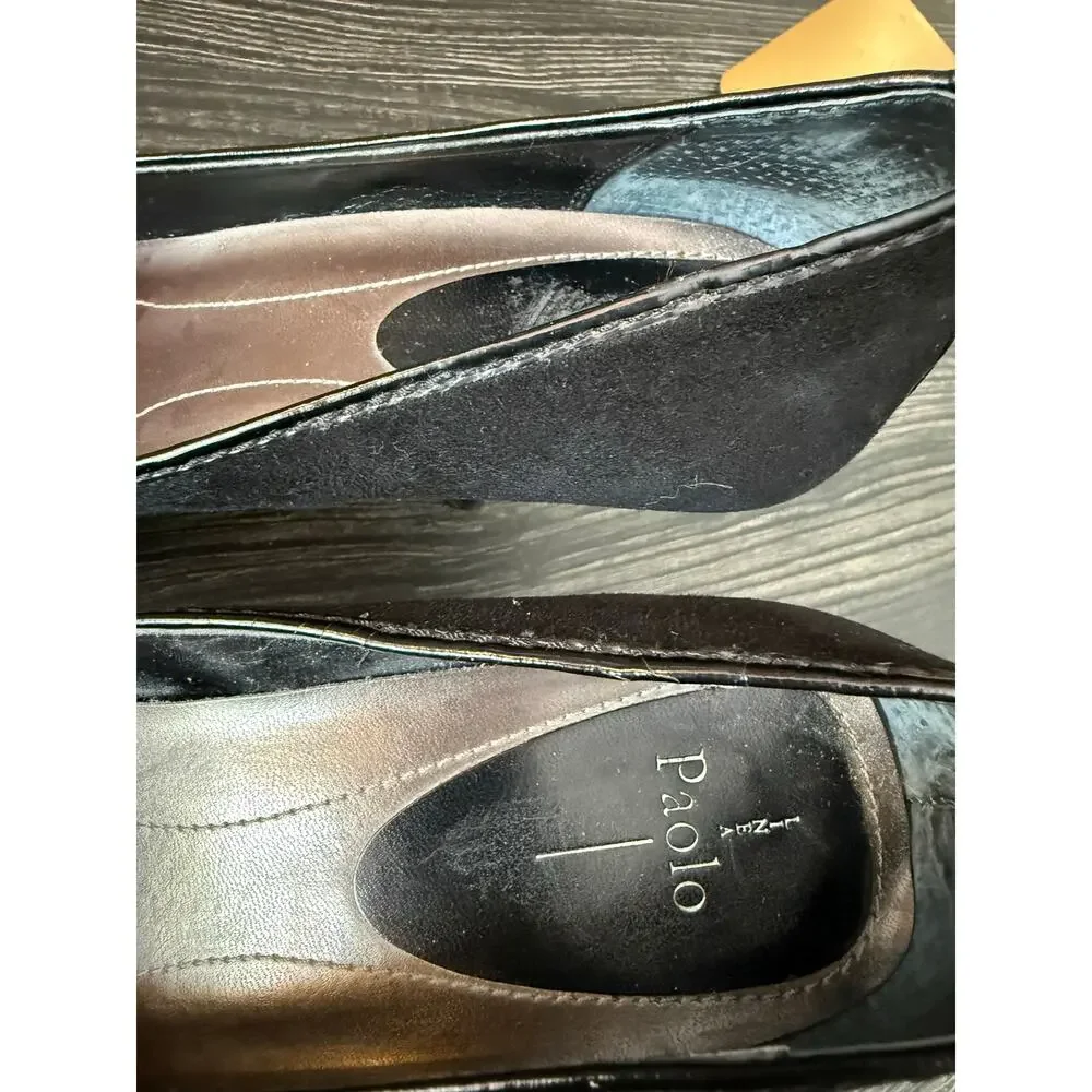 Linea Paola Y2K Suede and Patent Mini Leather Buckle Stiletto Heels Sz. 9